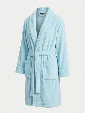 Lauren Ralph Lauren Aqua Blue Plush Fleece Bathrobe XL